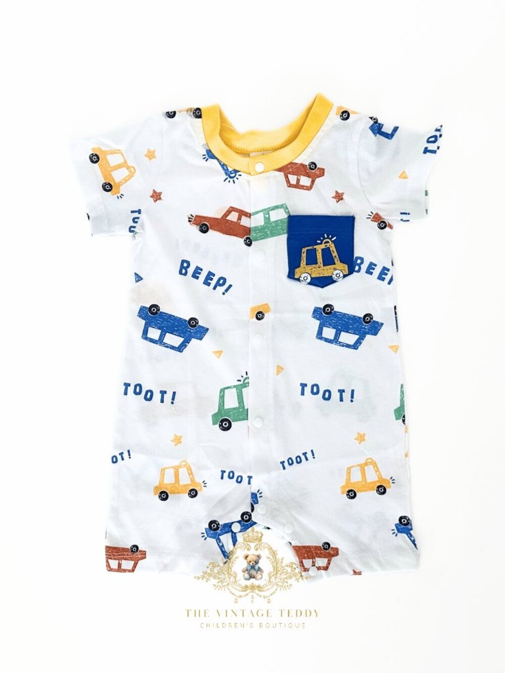 NWT Cute Boys One-piece Sleep N' Play Romper Cars Go Beep! Toot! Colorful 0-3M